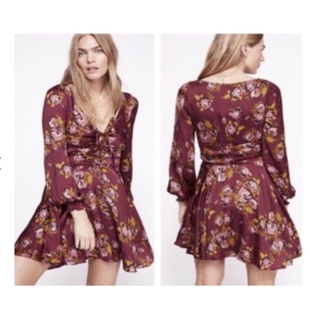 Free People Dress Morning Light Mini Purple Floral Keyhole sz10 Whimsy Fairy EUC - Picture 5 of 16